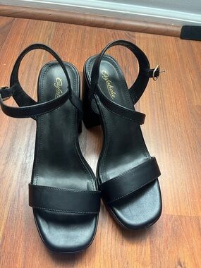 Black Ankle-Strap Block Heel Sandals 8.5